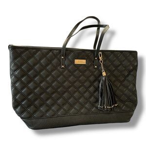 BCBG Paris Quilted Large Purse Black Tote Bag Gold Hardware